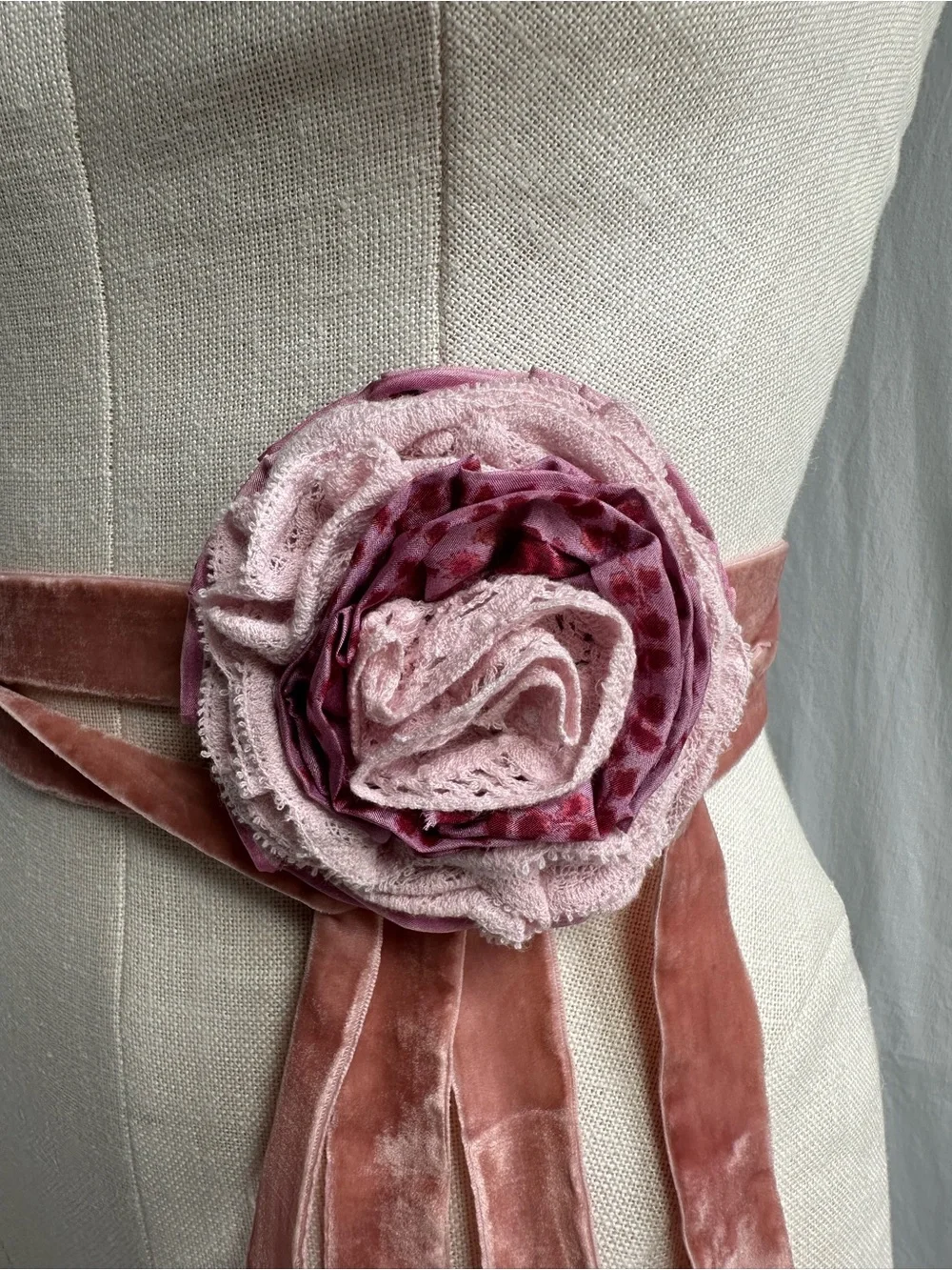 LoveShackFancy Hoffman Rivia Rose Velvet Cotton Belt O/S